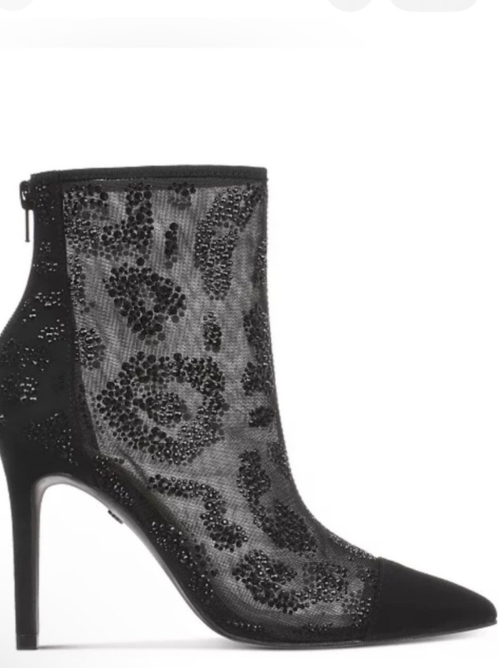 Thalia Sodi Black Beaded Mesh Pointed Toe Ankle Bootie